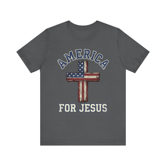 America For Jesus Patriotic Wooden Cross T-Shirt