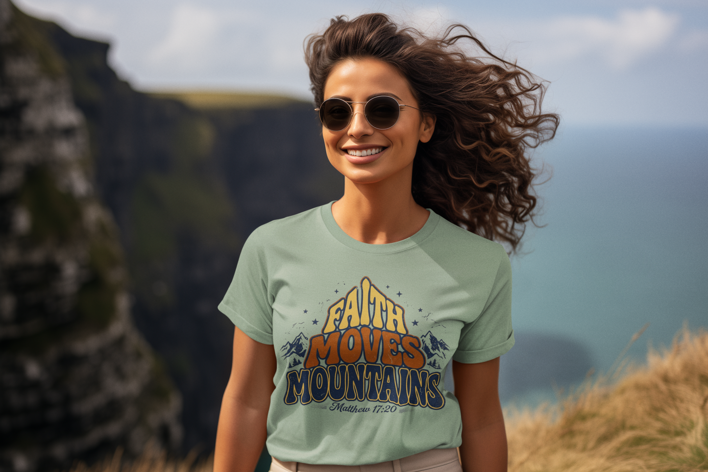 Retro Faith Moves Mountains Matthew 17:20 T-Shirt