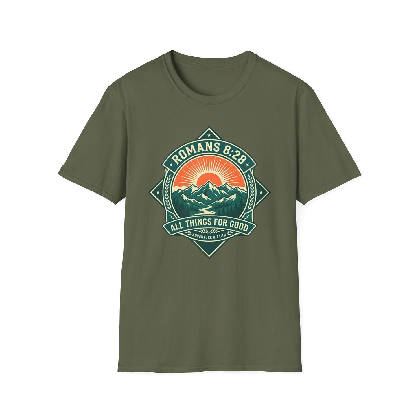 All Things for Good Romans 8:28 Mountain Sunset T-Shirt