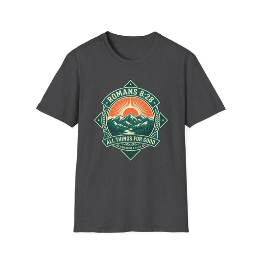 All Things for Good Romans 8:28 Mountain Sunset T-Shirt