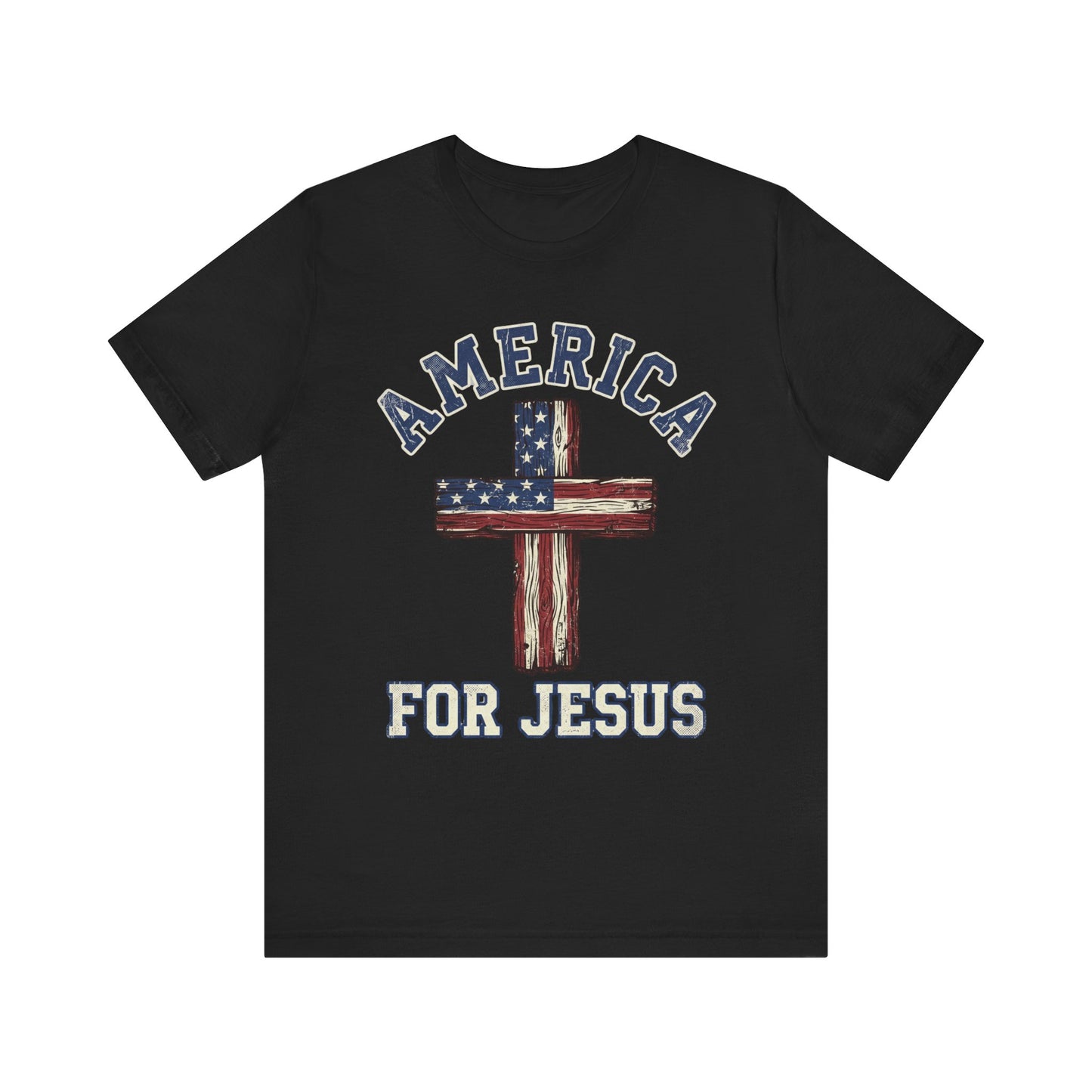 America For Jesus Patriotic Wooden Cross T-Shirt