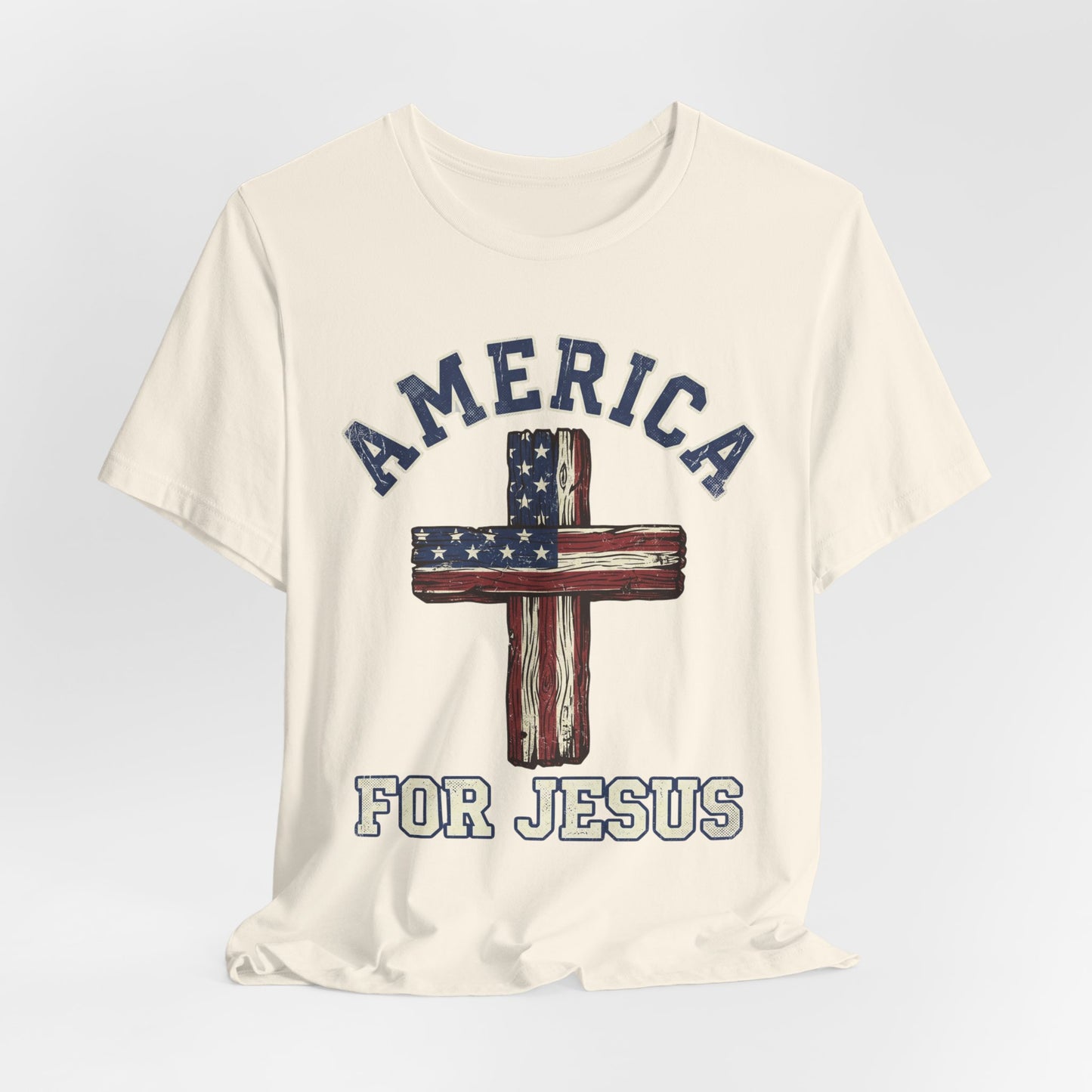 America For Jesus Patriotic Wooden Cross T-Shirt
