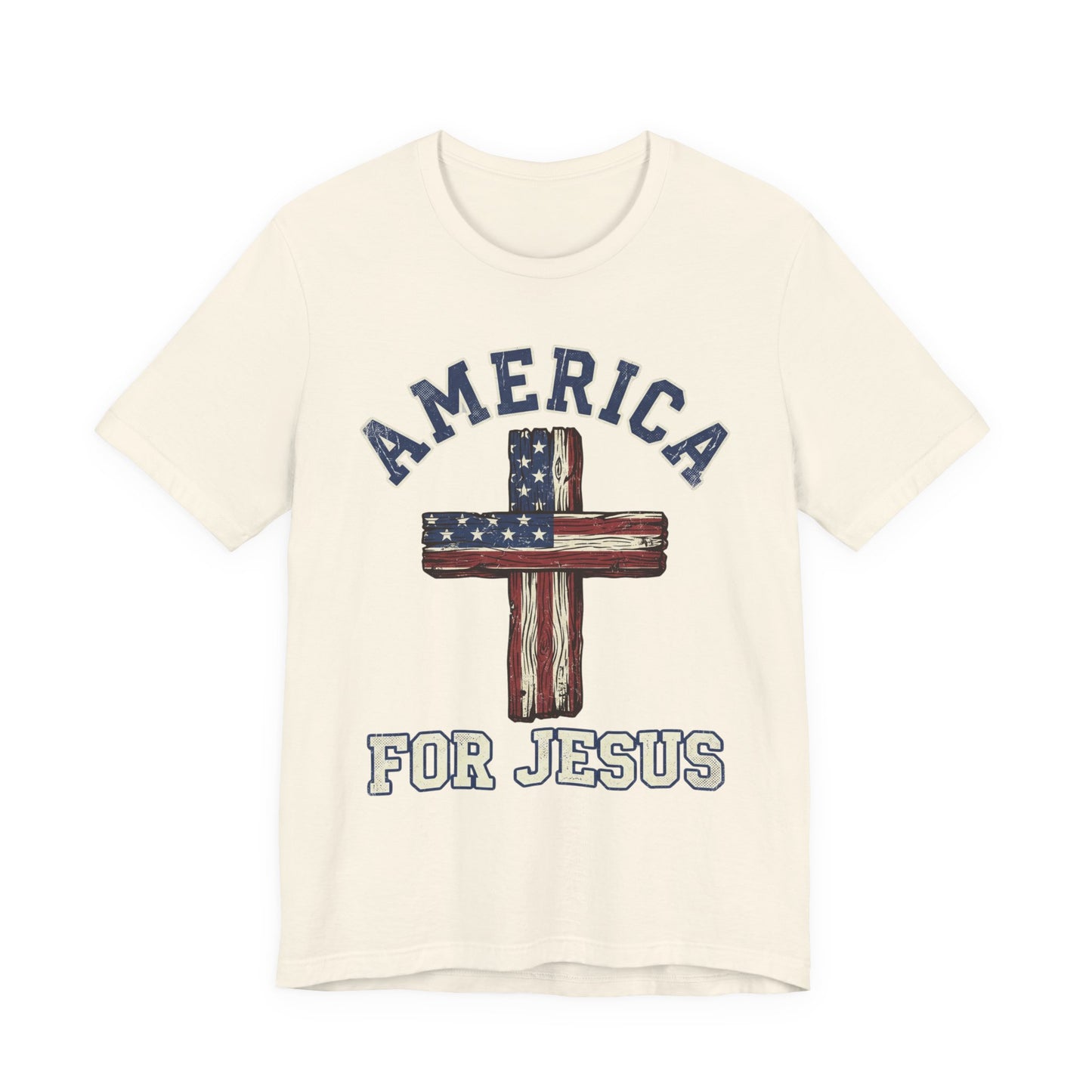America For Jesus Patriotic Wooden Cross T-Shirt