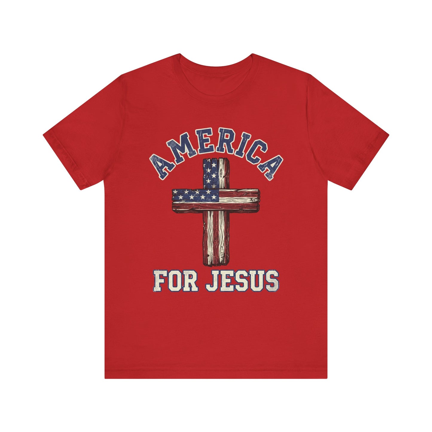 America For Jesus Patriotic Wooden Cross T-Shirt