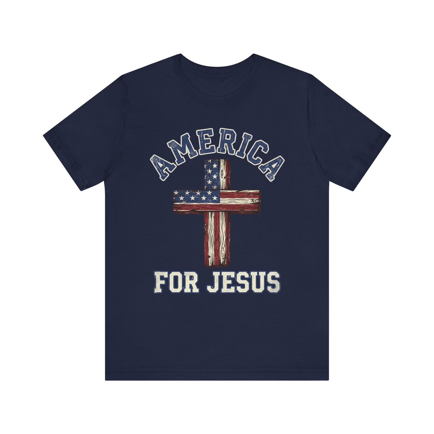 America For Jesus Patriotic Wooden Cross T-Shirt
