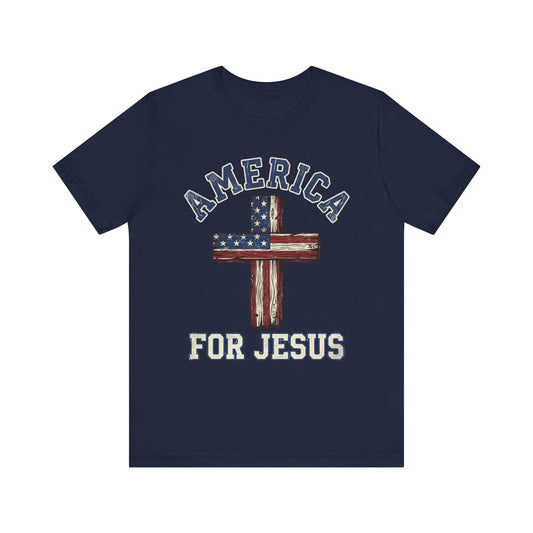 America For Jesus Patriotic Wooden Cross T-Shirt