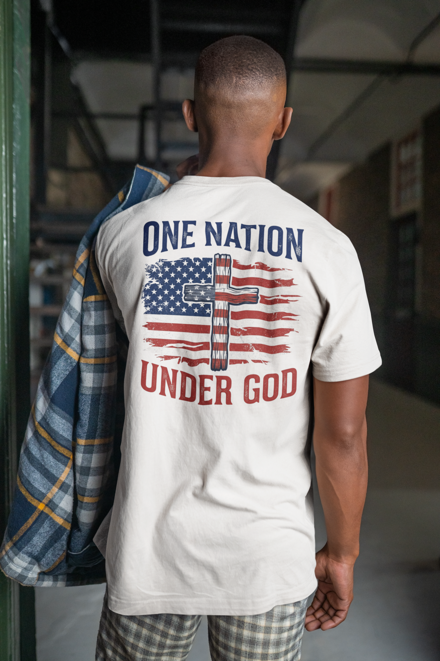 One Nation Under God T-Shirt — American Flag Cross Patriotic Christian Tee