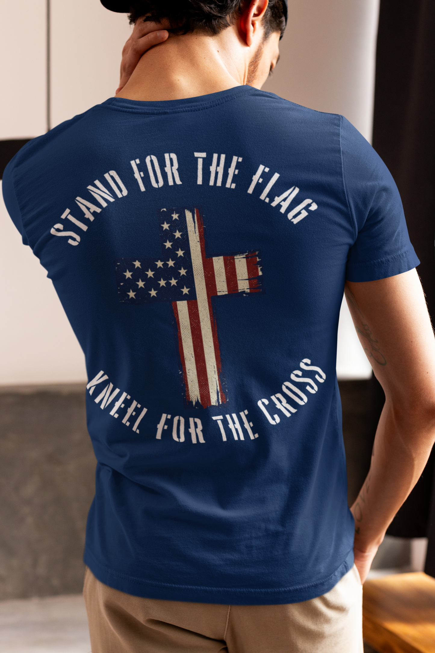 Stand for the Flag, Kneel for the Cross Tee — American Flag Cross Patriotic Christian T-Shirt