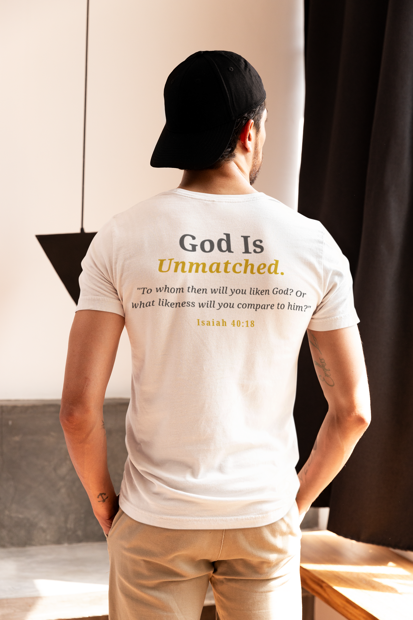 God Is Unmatched T-Shirt — Christian Faith Tee with Isaiah 40:18 Scripture