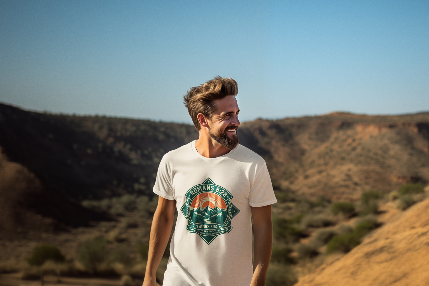 All Things for Good Romans 8:28 Mountain Sunset T-Shirt