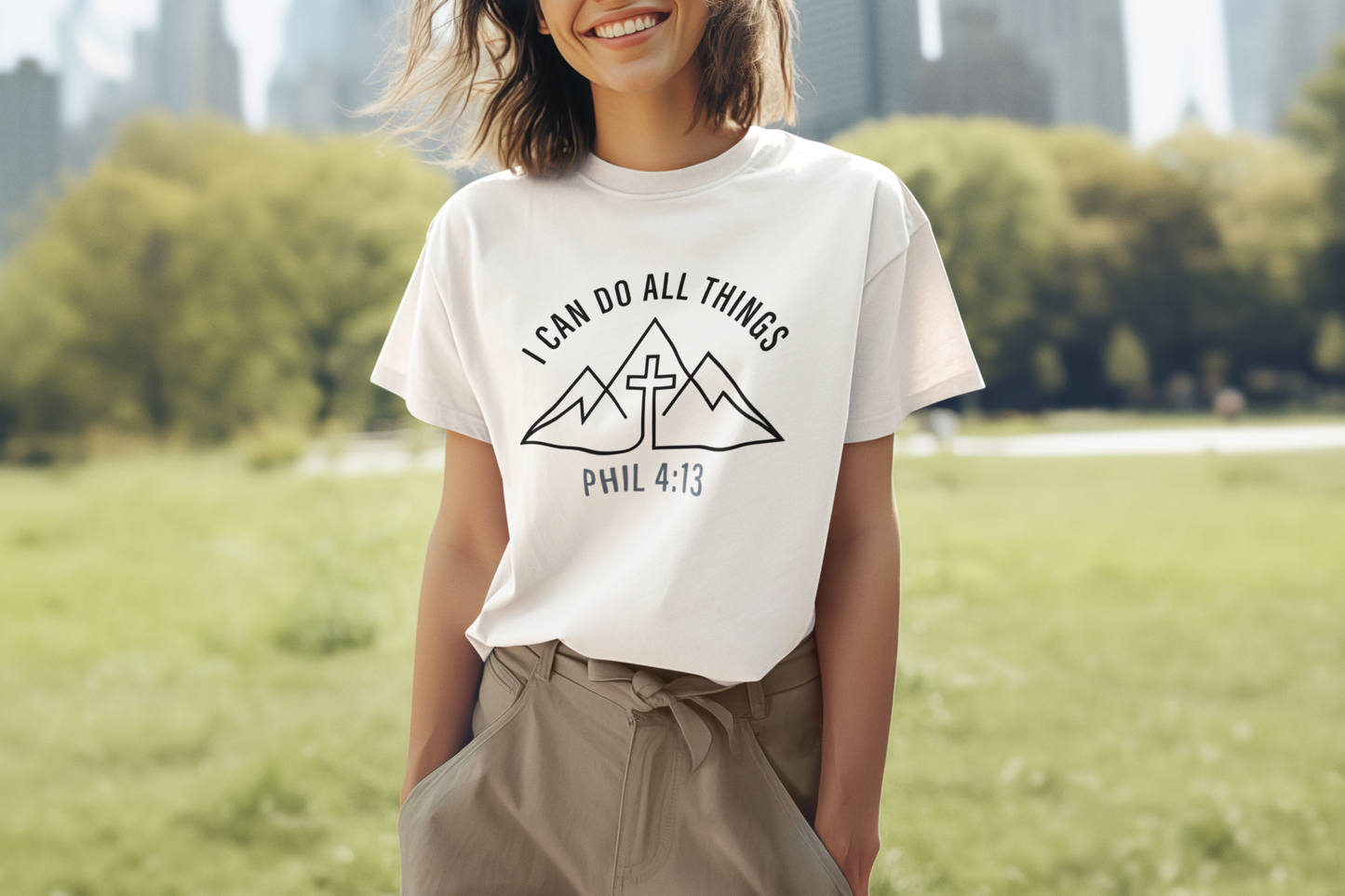 I Can Do All Things Phil 4:13 Faith Mountain Cross T-Shirt