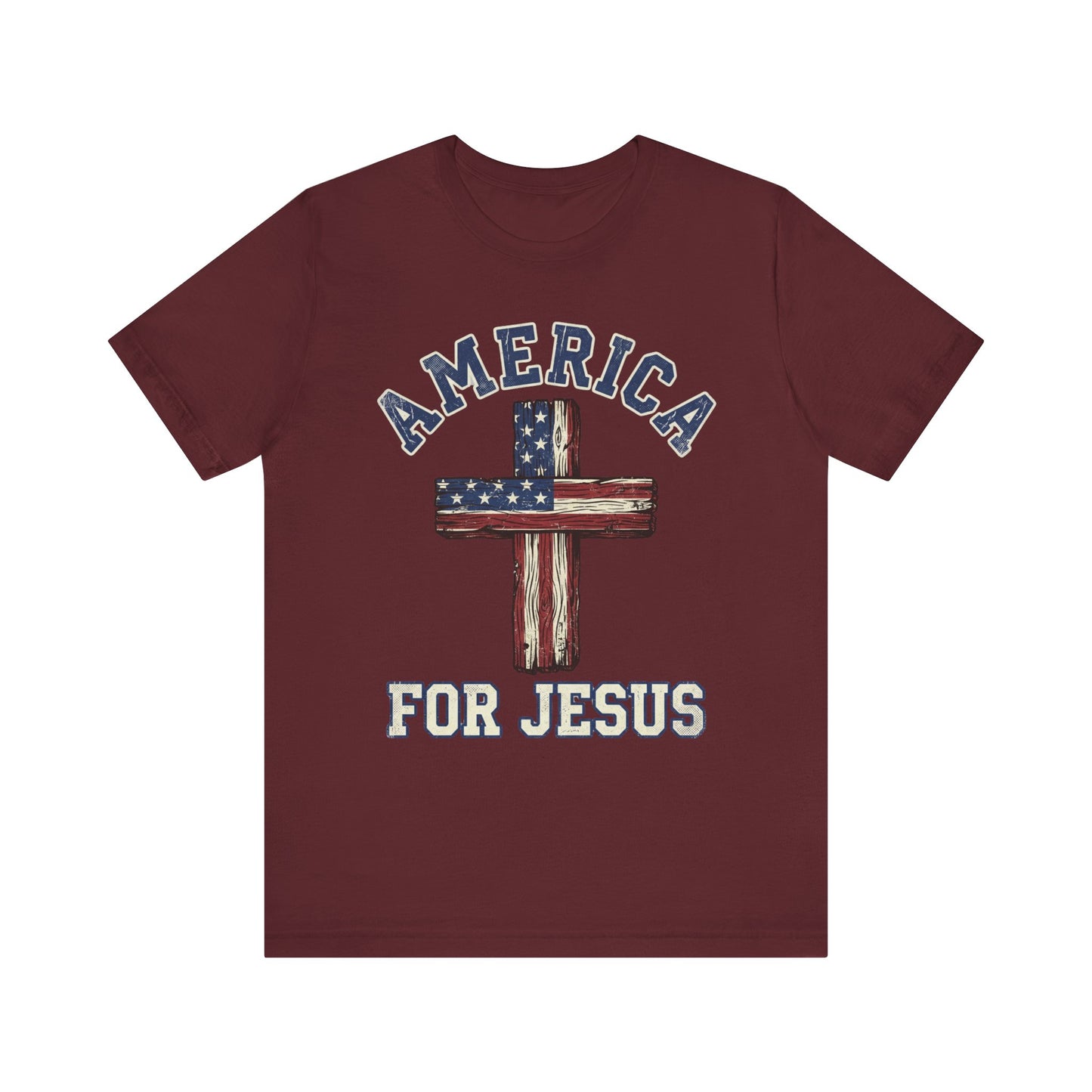 America For Jesus Patriotic Wooden Cross T-Shirt