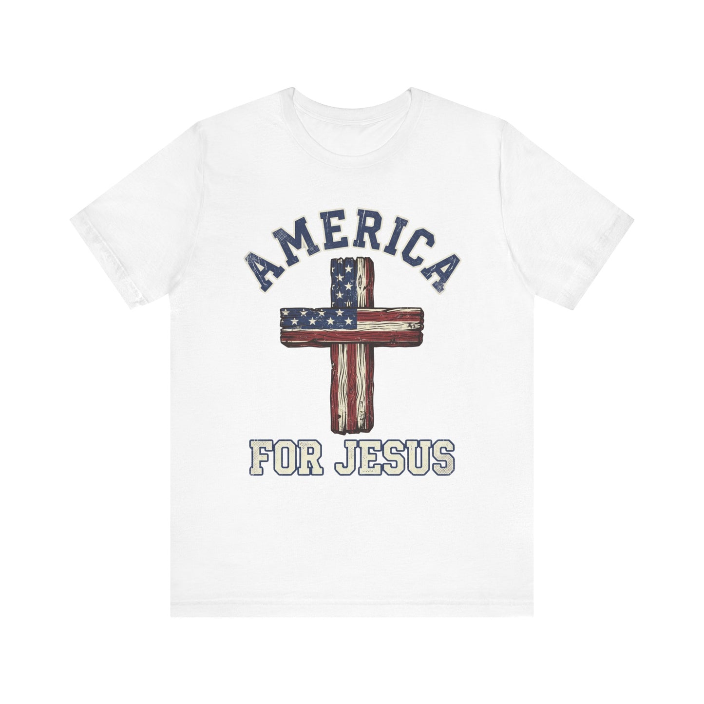 America For Jesus Patriotic Wooden Cross T-Shirt