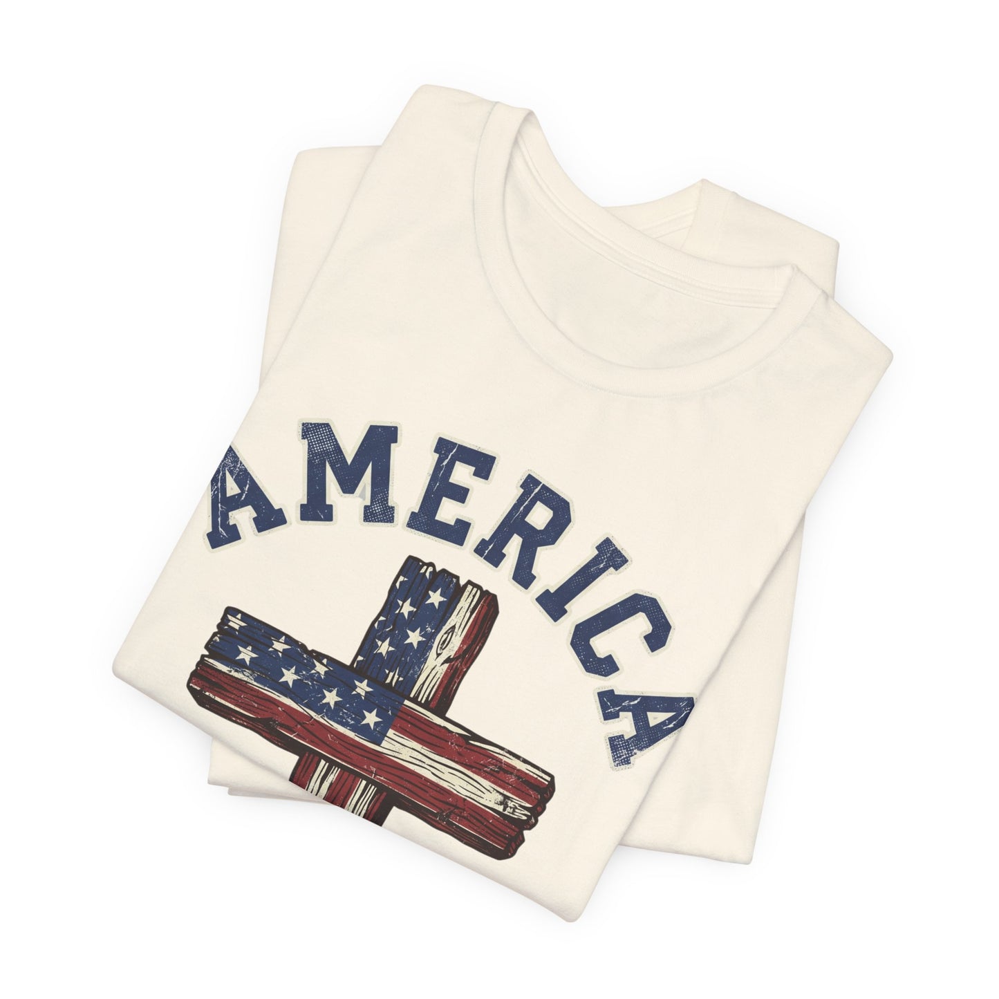 America For Jesus Patriotic Wooden Cross T-Shirt